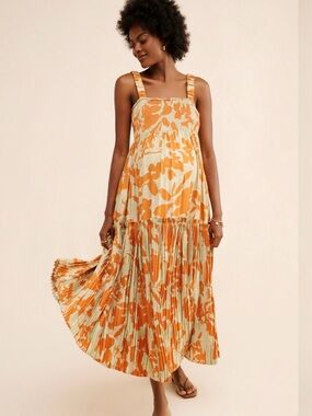 Smocked Strap Orange Floral Maxi Dress